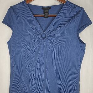 Vntg The Limited Top Blue Short Cap Sleeve Bodycon Vneck Cutout 2003 Y2K XL